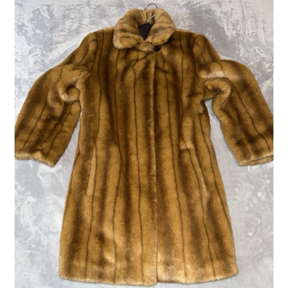 Brown Shearling ‎ Faux Fur Coat Sz S Women's Old Money Runway Ready Sassy